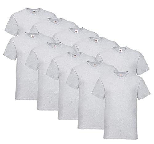 Fruit of the Loom Herren V-Neck Valueweight T-Shirt (10er Pack) (L, 10x Grau + 1 HLKauf Block) von Fruit of the Loom