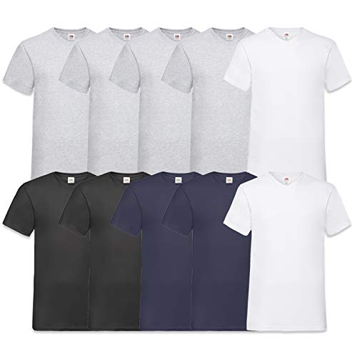 Fruit of the Loom Herren V-Neck Valueweight T-Shirt (erPack 10 (3XL, 4Grau2Weiss2Schwarz2Navy) von Fruit of the Loom