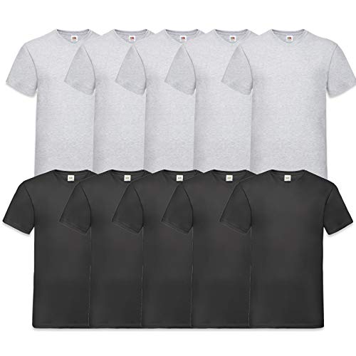 Fruit of the Loom Herren V-Neck Valueweight T-Shirt (erPack 10 (3XL, 5Schwarz5Grau) von Fruit of the Loom