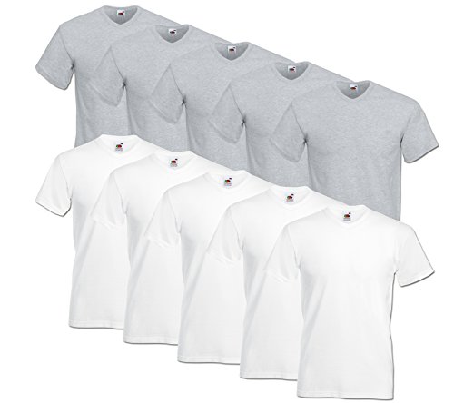 Fruit of the Loom Herren V-Neck Valueweight T-Shirt (erPack 10 (3XL, 5Weiss/5Grau) von Fruit of the Loom