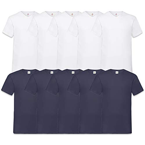 Fruit of the Loom Herren V-Neck Valueweight T-Shirt (erPack 10 (3XL, 5Weiss/5Navy) von Fruit of the Loom