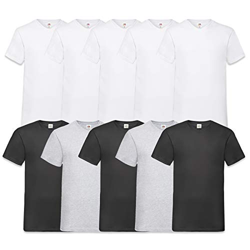 Fruit of the Loom Herren V-Neck Valueweight T-Shirt (erPack 10 (3XL, 5Weiss3Schwarz2Grau) von Fruit of the Loom