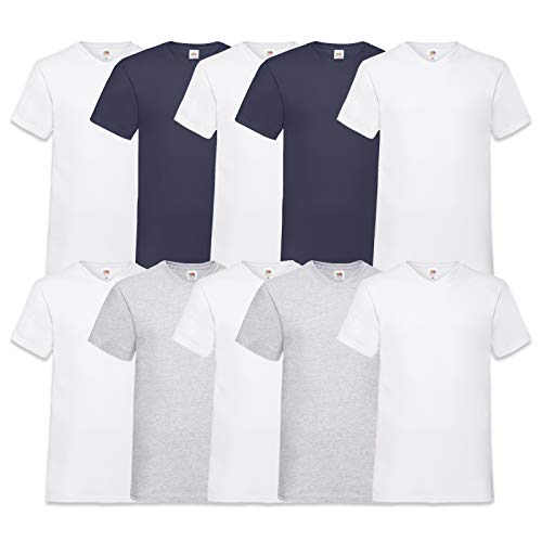 Fruit of the Loom Herren V-Neck Valueweight T-Shirt (erPack 10 (3XL, 6Weiss2Navy2Grau) von Fruit of the Loom