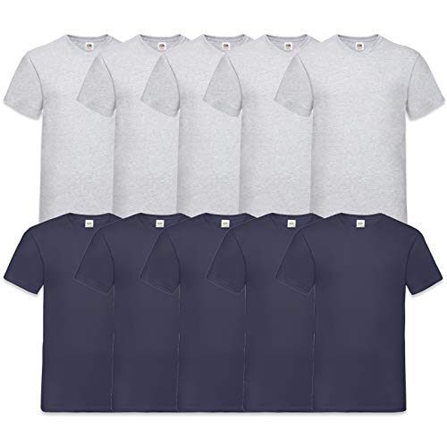 Fruit of the Loom Herren V-Neck Valueweight T-Shirt (erPack 10 (4XL, 5Grau/5Navy) von Fruit of the Loom