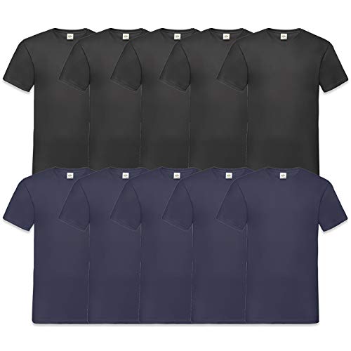 Fruit of the Loom Herren V-Neck Valueweight T-Shirt (erPack 10 (4XL, 5Schwarz5Navy) von Fruit of the Loom