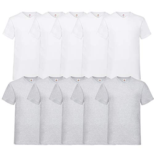 Fruit of the Loom Herren V-Neck Valueweight T-Shirt (erPack 10 (5XL, 5Weiss/5Grau) von Fruit of the Loom