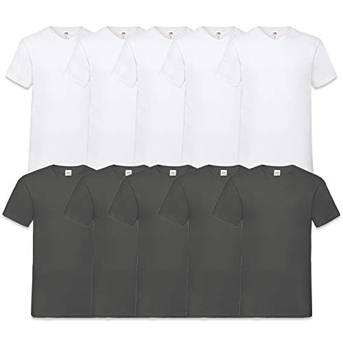 Fruit of the Loom Herren V-Neck Valueweight T-Shirt (erPack 10 (L, 5Weiss5Anthrazit) von Fruit of the Loom