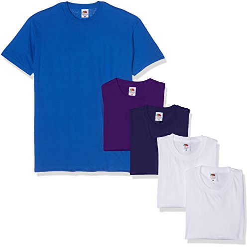 Fruit of the Loom Herren Valueweight 5 Pack T-Shirt, Mehrfarbig (White/White/Navy/Purple/Royal 30/30/32/Pe/51), Small (5er Pack) von Fruit of the Loom