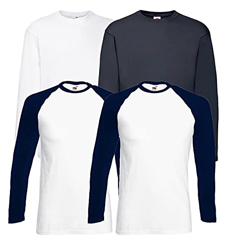 Fruit of the Loom Herren Valueweight Langarm Sporttop (L, 2 Base WhiteNavy + 1LS Weiss + 1LS Deep Navy + 1 HLKauf Notizblock) von Fruit of the Loom