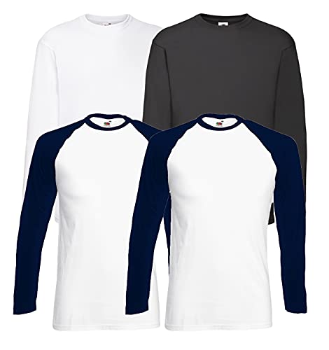 Fruit of the Loom Herren Valueweight Langarm Sporttop (L, 2 Base WhiteNavy + 1LS Weiss + 1LS Schwarz + 1 HLKauf Notizblock) von Fruit of the Loom