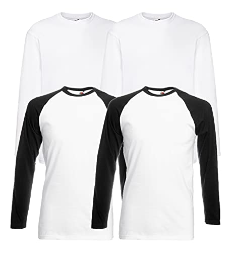 Fruit of the Loom Herren Valueweight Langarm Sporttop (XL, 2 Base Whiteblack + 2LS Weiss + 1 HLKauf Notizblock) von Fruit of the Loom