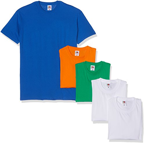 Fruit of the Loom Herren Valueweight 5 Pack T-Shirt, Mehrfarbig (White/White/Kelly Green/Royal/Orange 30/30/47/51/44), Large (5er Pack) von Fruit of the Loom