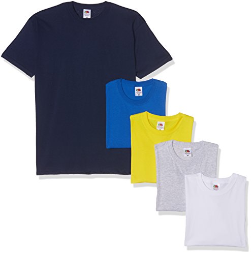 Fruit of the Loom Herren Valueweight 5 Pack T-Shirt, Mehrfarbig (Grey/White/Yellow/Royal/Navy 94/30/K2/51/32), X-Large (5er Pack) von Fruit of the Loom