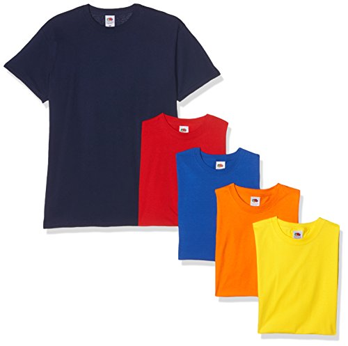 Fruit of the Loom Herren Valueweight 5 Pack T-Shirt, Mehrfarbig (Navy/Red/Orange/Royal/Yellow 32/40/44/51/K2), Medium (5er Pack) von Fruit of the Loom