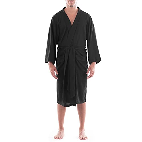 Fruit of the Loom Men's Waffle Kimono Bathrobe, Black, One Size UK von Fruit of the Loom
