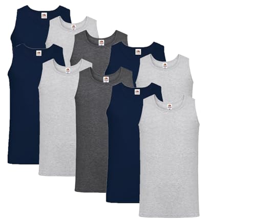 Fruit of the Loom Herren Unterhemd (10er Pack), 4 x Deep Navy, 4 x Grau, 2 x Dark Heather + 1 HL Kauf Notizblock, L von Fruit of the Loom