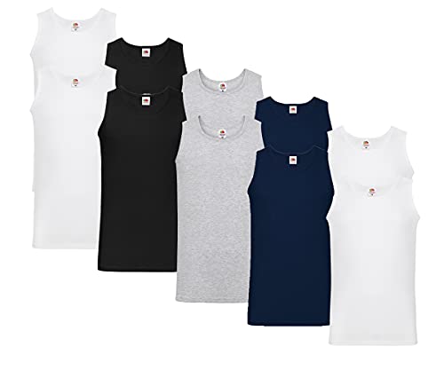 Fruit of the Loom Herren Weste (10er Pack), 4x Weiss 2x Grau 2x Schwarz 2x Deep Navy + 1HL-Kauf Notizblock, 3XL 10er Set von Fruit of the Loom