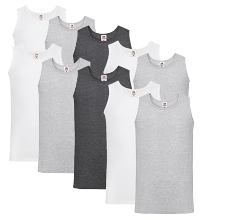 Fruit of the Loom Herren Unterhemd (10er Pack), 4 x Weiß, 4 x Grau, 2 x Dark Heather + 1 HL Kauf Notizblock, L von Fruit of the Loom