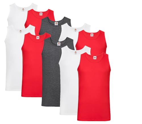 Fruit of the Loom Herren Weste (10er Pack), 4x Weiss 4x Rot 2x Dark Heather + 1HL-Kauf Notizblock, XL 10er Set von Fruit of the Loom