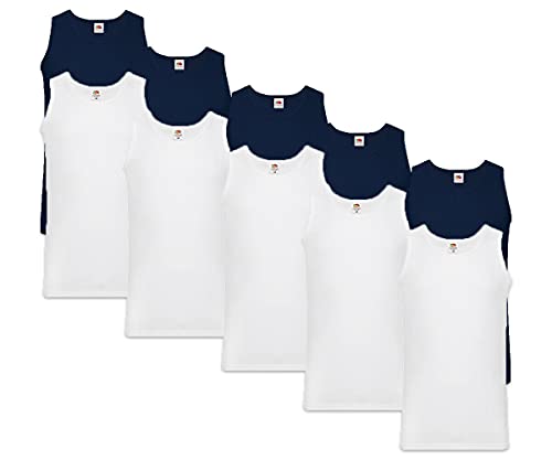 Fruit of the Loom Herren Unterhemd (10er Pack), Weiß/Marineblau + 1 HL Kauf Notizblock, L von Fruit of the Loom