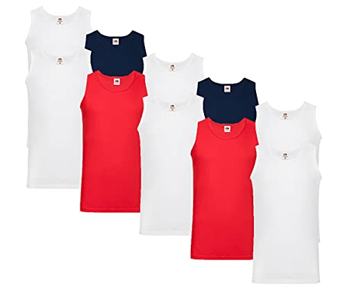 Fruit of the Loom Herren Weste (10er Pack), Weiss/Rot/Navy + 1HL-Kauf Notizblock, XXL 10er Set von Fruit of the Loom