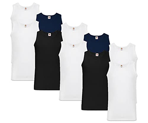 Fruit of the Loom Herren Unterhemd (10er Pack), Weiß/Schwarz/Marineblau + 1 HL Kauf Notizblock, M von Fruit of the Loom