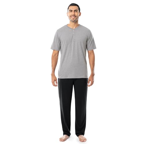 Fruit of the Loom Herren 2-teiliges Pyjama-Set aus Jersey-Strick Pyjamaset, Grau Heather/Schwarz, X-Large von Fruit of the Loom