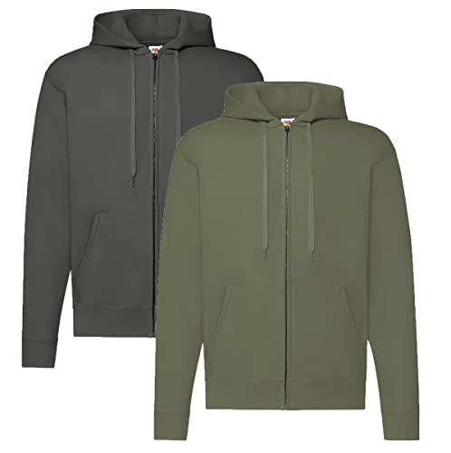 Fruit of the Loom Hooded Sweat-Jacket L,1x Graphit + 1x Olive + 1 HL Kauf Notizblocke von Fruit of the Loom