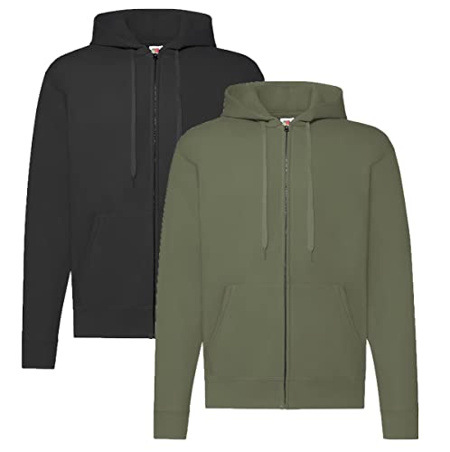 Fruit of the Loom Hooded Sweat-Jacket L,1x Schwarz + 1x Olive + 1 HL Kauf Notizblocke von Fruit of the Loom