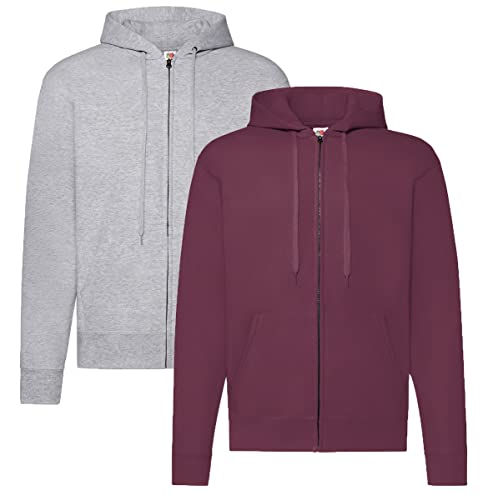 Fruit of the Loom Hooded Sweat-Jacket M,1x Grau + 1x Burgund + 1 HL Kauf Notizblocke von Fruit of the Loom