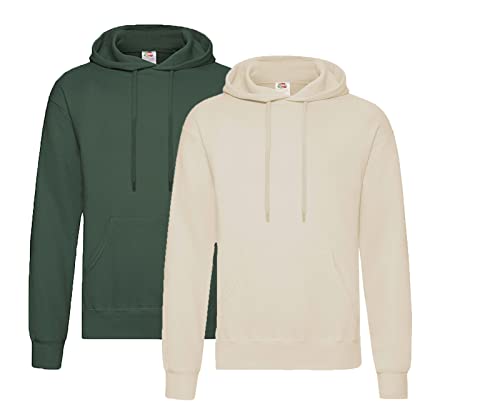 Fruit of the Loom Hooded Sweat S M L XL XXL XXL, 1x Flaschengrün + 1x Natur + 1x HL-Kauf Notizblock, L von Fruit of the Loom