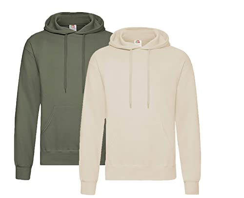 Fruit of the Loom Hooded Sweat S M L XL XXL XXL, 1x Olive + 1x Natur + 1x HL-Kauf Notizblock, M Fruit of the Loom Hooded Sweat S M L XL XXL XXL, 1x Olive + 1x Natur + 1x HL-Kauf Notizblock, M von Fruit of the Loom