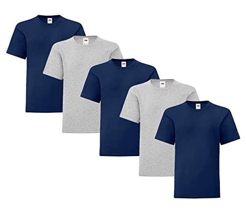 Fruit of the Loom Iconic 5er Sets Herren T-Shirt M L XL 2XL Ringspun Baumwolle, Farbe:3X Navy 2X Grau& 1x HLKauf-Block, Größe:XXL von Fruit of the Loom