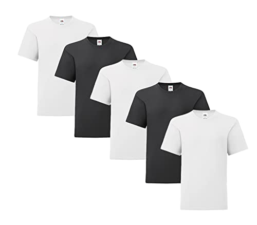 Fruit of the Loom Iconic 5er Sets Herren T-Shirt M L XL 2XL Ringspun Baumwolle, Farbe:3X Weiss 2X Schwarz& 1x HLKauf-Block, Größe:XL von Fruit of the Loom