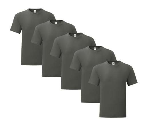 Fruit of the Loom Iconic 5er Sets Herren T-Shirt M L XL 2XL Ringspun Baumwolle, Farbe:5X Graphit & 1x HLKauf-Block, Größe:M von Fruit of the Loom