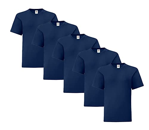 Fruit of the Loom Iconic 5er Sets Herren T-Shirt M L XL 2XL Ringspun Baumwolle, Farbe:5X Navy& 1x HLKauf-Block, Größe:L von Fruit of the Loom