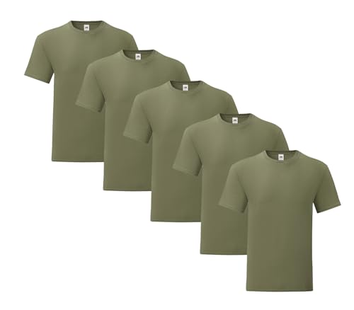 Fruit of the Loom Iconic 5er Sets Herren T-Shirt M L XL 2XL Ringspun Baumwolle, Farbe:5X Olive & 1x HLKauf-Block, Größe:M von Fruit of the Loom