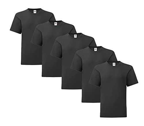 Fruit of the Loom Iconic 5er Sets Herren T-Shirt M L XL 2XL Ringspun Baumwolle, Farbe:5X Schwarz& 1x HLKauf-Block, Größe:L von Fruit of the Loom