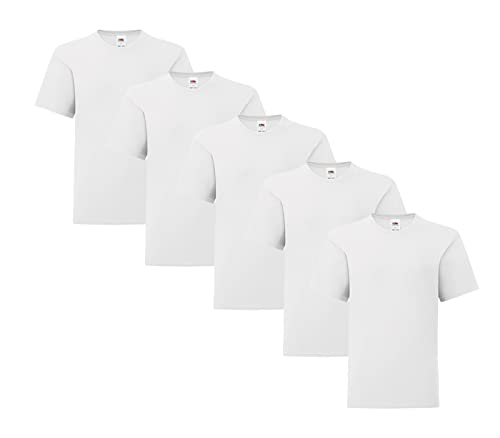 Fruit of the Loom Iconic 5er Sets Herren T-Shirt M L XL 2XL Ringspun Baumwolle, Farbe:5X Weiss& 1x HLKauf-Block, Größe:XXL von Fruit of the Loom