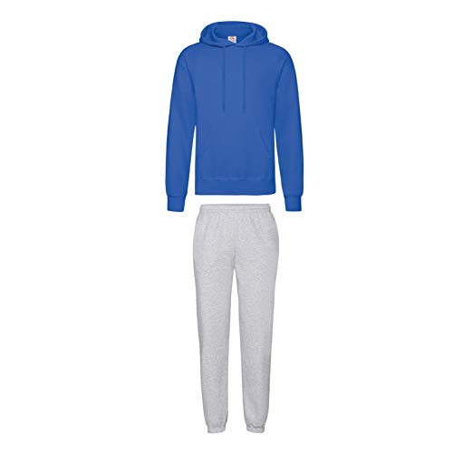 Fruit of the Loom Jogginganzug Hausanzug Sportanzug Jogginghose & Kapuzensweatshirt (L, Grau & Royal Blue) von Fruit of the Loom