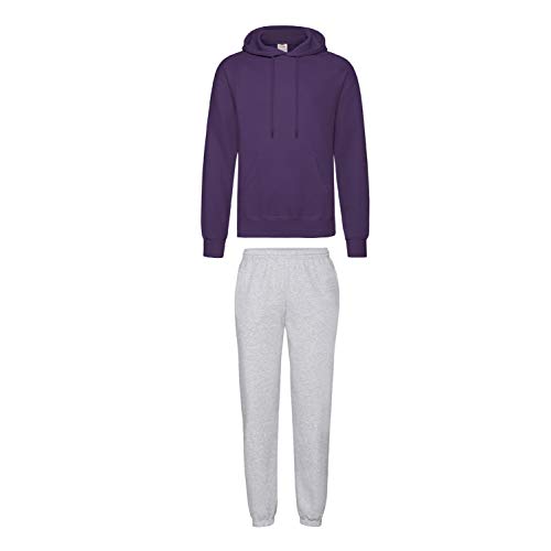 Fruit of the Loom Jogginganzug Hausanzug Sportanzug Jogginghose & Kapuzensweatshirt (M, Grau & Purple) von Fruit of the Loom