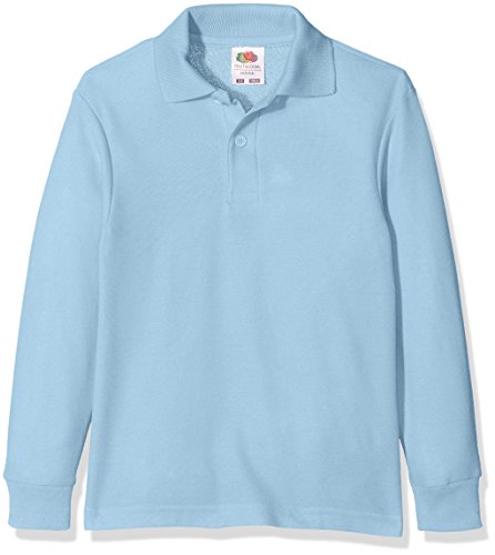 Fruit of the Loom Jungen 65/35 Long Sleeve Polo Kids Poloshirt, Blau (Sky Blue 320), 164 (Herstellergröße: 14-15) von Fruit of the Loom