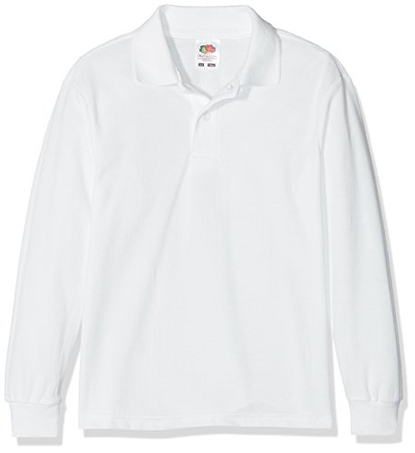 Fruit of the Loom Jungen 65/35 Long Sleeve Polo Kids Poloshirt, Weiß (White 000), 164 (Herstellergröße: 14-15) von Fruit of the Loom