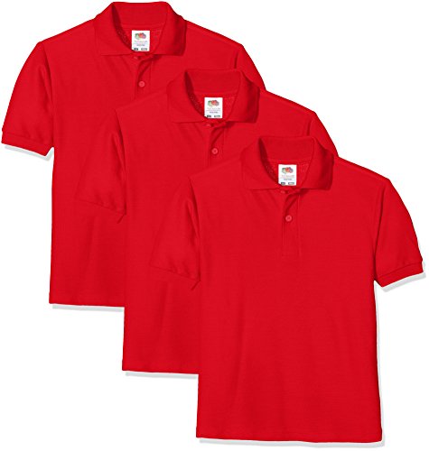 Fruit of the Loom Jungen Schul-Oberteil Kids Polo 3 Pack, 3, Rot, 9-11 Jahre von Fruit of the Loom