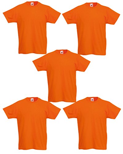 Fruit of the Loom Jungen T-Shirt (5er Pack), Orange, 9-11 Jahre von Fruit of the Loom