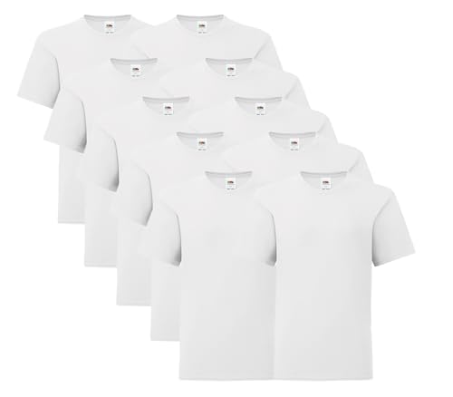 Fruit of the Loom Kids Iconic 5er oder 10er Sets Kinder T-Shirt Weiss 128 140 152 164 Ringspun Baumwolle (DE/NL/SE/PL, Numerisch, 164, Regular, 10x Weiss & 1x HLKauf-Block) von Fruit of the Loom
