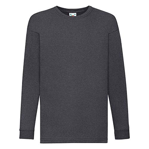 Fruit of the Loom Kids Valueweight Long Sleeve T-Shirt Kinder Shirt Langarm, Farbe:dunkelgrau meliert, Größe:128 von Fruit of the Loom