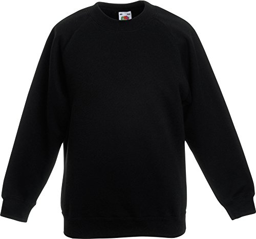 Fruit of the Loom Kinder Unisex Sweatshirt, Raglanärmel - Schwarz - Schwarz - 146 146,Schwarz - Schwarz von Fruit of the Loom