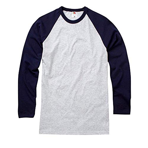 Fruit of the Loom - Kontrast Langarmshirt 'Longsleeve Baseball T' / Heather Grey/Navy, L von Fruit of the Loom