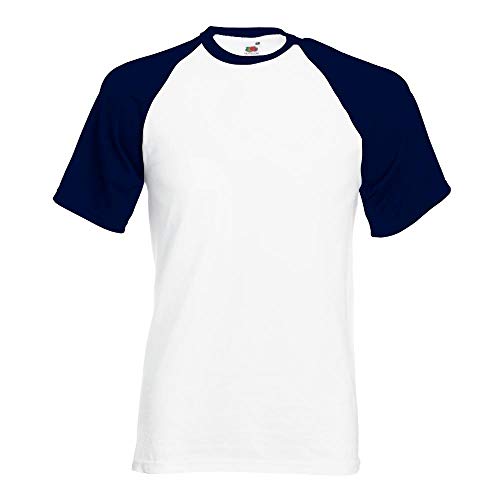 Fruit of the Loom - Kontrast T-Shirt 'Baseball T' Farbe White/Deep Navy Größe Large von Fruit of the Loom